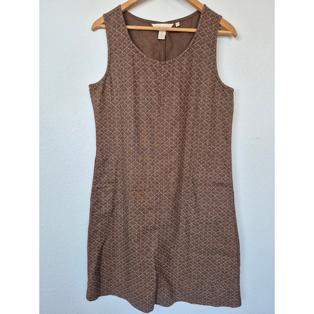 The‎ Territory Ahead Brown 100% Linen Trellis Print Sleeveless Pocket Dress M